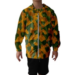 Green And Orange Camouflage Pattern Kids  Hooded Windbreaker by SpinnyChairDesigns