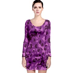 Dark Purple Camouflage Pattern Long Sleeve Bodycon Dress by SpinnyChairDesigns