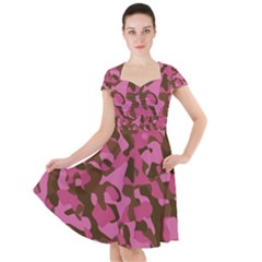 Pink And Brown Camouflage Cap Sleeve Midi Dress by SpinnyChairDesigns