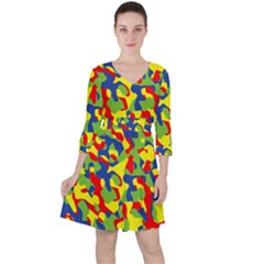 Colorful Rainbow Camouflage Pattern Ruffle Dress by SpinnyChairDesigns