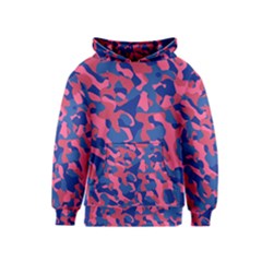 Blue And Pink Camouflage Pattern Kids  Pullover Hoodie by SpinnyChairDesigns