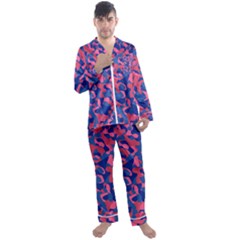 Blue And Pink Camouflage Pattern Men s Long Sleeve Satin Pyjamas Set by SpinnyChairDesigns