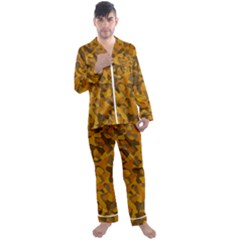 Brown And Orange Camouflage Men s Long Sleeve Satin Pyjamas Set by SpinnyChairDesigns