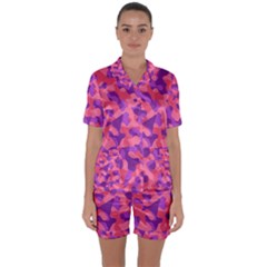 Pink And Purple Camouflage Satin Short Sleeve Pyjamas Set by SpinnyChairDesigns