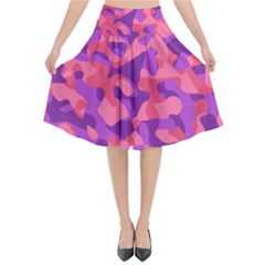 Pink And Purple Camouflage Flared Midi Skirt by SpinnyChairDesigns