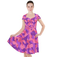 Pink And Purple Camouflage Cap Sleeve Midi Dress by SpinnyChairDesigns