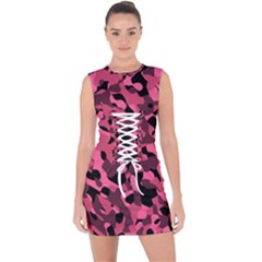 Black And Pink Camouflage Pattern Lace Up Front Bodycon Dress by SpinnyChairDesigns