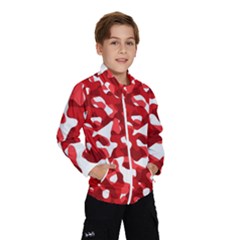 Red And White Camouflage Pattern Kids  Windbreaker by SpinnyChairDesigns