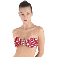 Red And White Camouflage Pattern Twist Bandeau Bikini Top