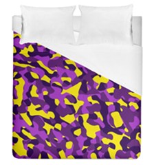 Purple And Yellow Camouflage Pattern Duvet Cover (queen Size) by SpinnyChairDesigns