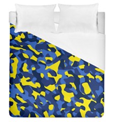 Blue And Yellow Camouflage Pattern Duvet Cover (queen Size) by SpinnyChairDesigns