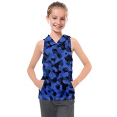 Black And Blue Camouflage Pattern Kids  Sleeveless Hoodie by SpinnyChairDesigns