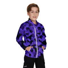 Purple Black Camouflage Pattern Kids  Windbreaker by SpinnyChairDesigns