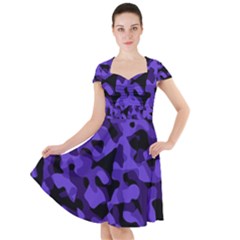 Purple Black Camouflage Pattern Cap Sleeve Midi Dress by SpinnyChairDesigns