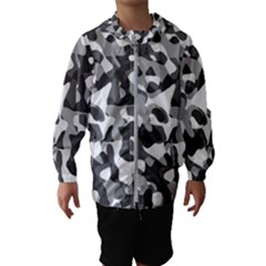 Grey And White Camouflage Pattern Kids  Hooded Windbreaker by SpinnyChairDesigns