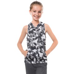 Grey And White Camouflage Pattern Kids  Sleeveless Hoodie by SpinnyChairDesigns