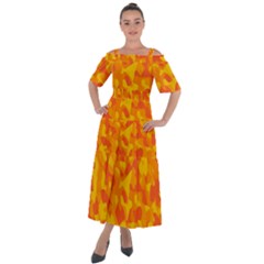 Orange And Yellow Camouflage Pattern Shoulder Straps Boho Maxi Dress  by SpinnyChairDesigns