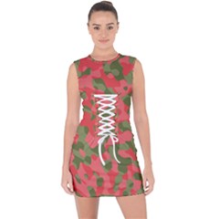 Pink And Green Camouflage Pattern Lace Up Front Bodycon Dress by SpinnyChairDesigns