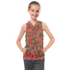 Pink And Green Camouflage Pattern Kids  Sleeveless Hoodie by SpinnyChairDesigns