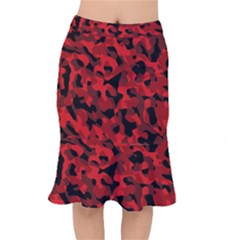 Red And Black Camouflage Pattern Short Mermaid Skirt by SpinnyChairDesigns