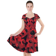 Red And Black Camouflage Pattern Cap Sleeve Midi Dress by SpinnyChairDesigns