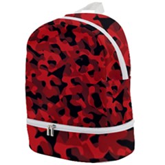 Red And Black Camouflage Pattern Zip Bottom Backpack by SpinnyChairDesigns