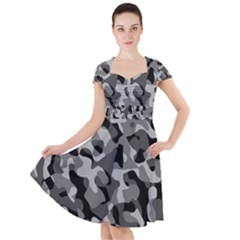 Grey And Black Camouflage Pattern Cap Sleeve Midi Dress by SpinnyChairDesigns