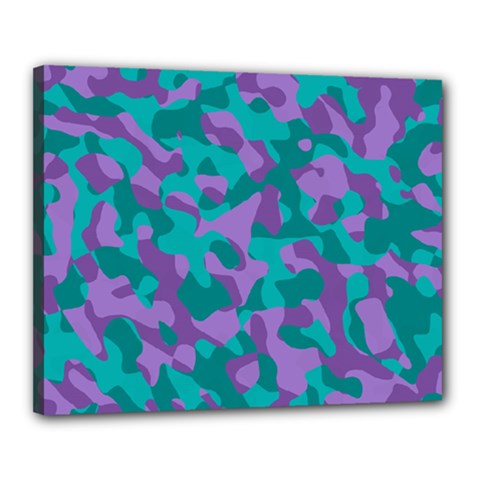 Purple And Teal Camouflage Pattern Canvas 20  X 16  (stretched) by SpinnyChairDesigns