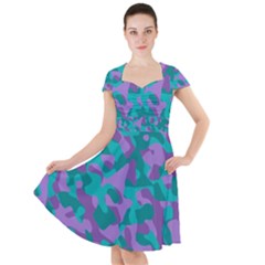 Purple And Teal Camouflage Pattern Cap Sleeve Midi Dress by SpinnyChairDesigns