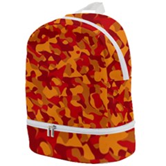 Red And Orange Camouflage Pattern Zip Bottom Backpack by SpinnyChairDesigns