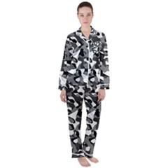 Black And White Camouflage Pattern Satin Long Sleeve Pyjamas Set by SpinnyChairDesigns