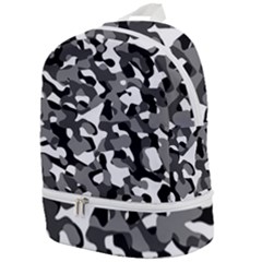 Black And White Camouflage Pattern Zip Bottom Backpack by SpinnyChairDesigns