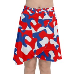 Red White Blue Camouflage Pattern Chiffon Wrap Front Skirt by SpinnyChairDesigns