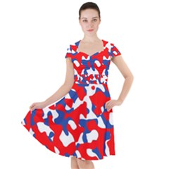 Red White Blue Camouflage Pattern Cap Sleeve Midi Dress by SpinnyChairDesigns