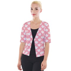 Cute Cat Faces White And Pink Cropped Button Cardigan by SpinnyChairDesigns