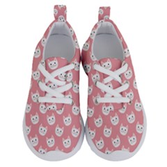 Cute Cat Faces White And Pink Running Shoes by SpinnyChairDesigns