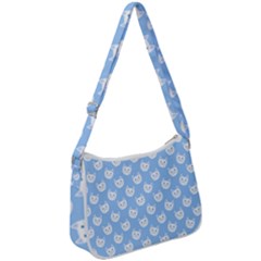 Cute Cat Faces White And Blue  Zip Up Shoulder Bag by SpinnyChairDesigns