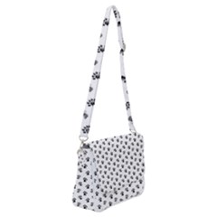 Cat Dog Animal Paw Prints Pattern Black And White Shoulder Bag With Back Zipper by SpinnyChairDesigns