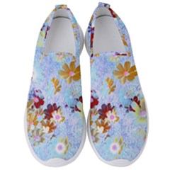 Cosmos Flowers Ligh Blue Men s Slip On Sneakers by DinkovaArt