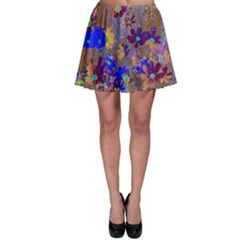 Cosmos Flowers Brown Blue Skater Skirt by DinkovaArt