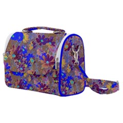 Cosmos Flowers Brown Blue Satchel Shoulder Bag by DinkovaArt