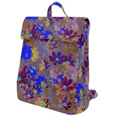 Cosmos Flowers Brown Blue Flap Top Backpack