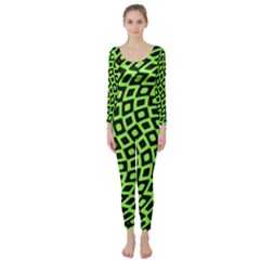 Abstract Black And Green Checkered Pattern Long Sleeve Catsuit by SpinnyChairDesigns