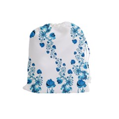 Abstract Blue Flowers On White Drawstring Pouch (large)