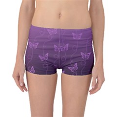 Purple Butterflies Pattern Boyleg Bikini Bottoms by SpinnyChairDesigns