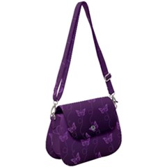 Purple Butterflies Pattern Saddle Handbag by SpinnyChairDesigns