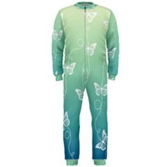 White Butterflies On Blue And Light Green Onepiece Jumpsuit (men)  by SpinnyChairDesigns