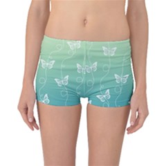 White Butterflies On Blue And Light Green Boyleg Bikini Bottoms by SpinnyChairDesigns