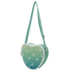 White Butterflies On Blue And Light Green Heart Shoulder Bag by SpinnyChairDesigns