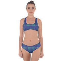 Blue Green Faded Plaid Criss Cross Bikini Set